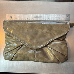 Elegant Patent Olive Coloured Clutch Bag